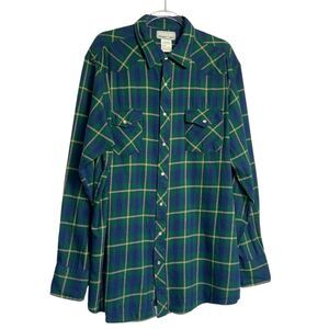Wrangler Wrancher Green Plaid Pearl Snap Shirt 2XT Western Classic Tall Cotton